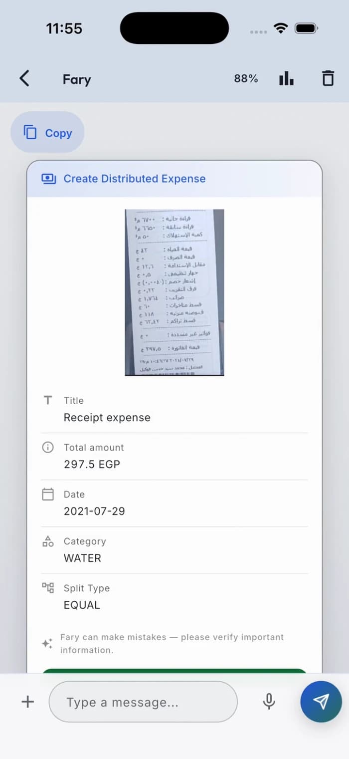 The Ettihad app reading a paper receipt into an expense